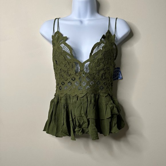 Free People Adella Cami Olive Sparrow Large NEW - Picture 2 of 6